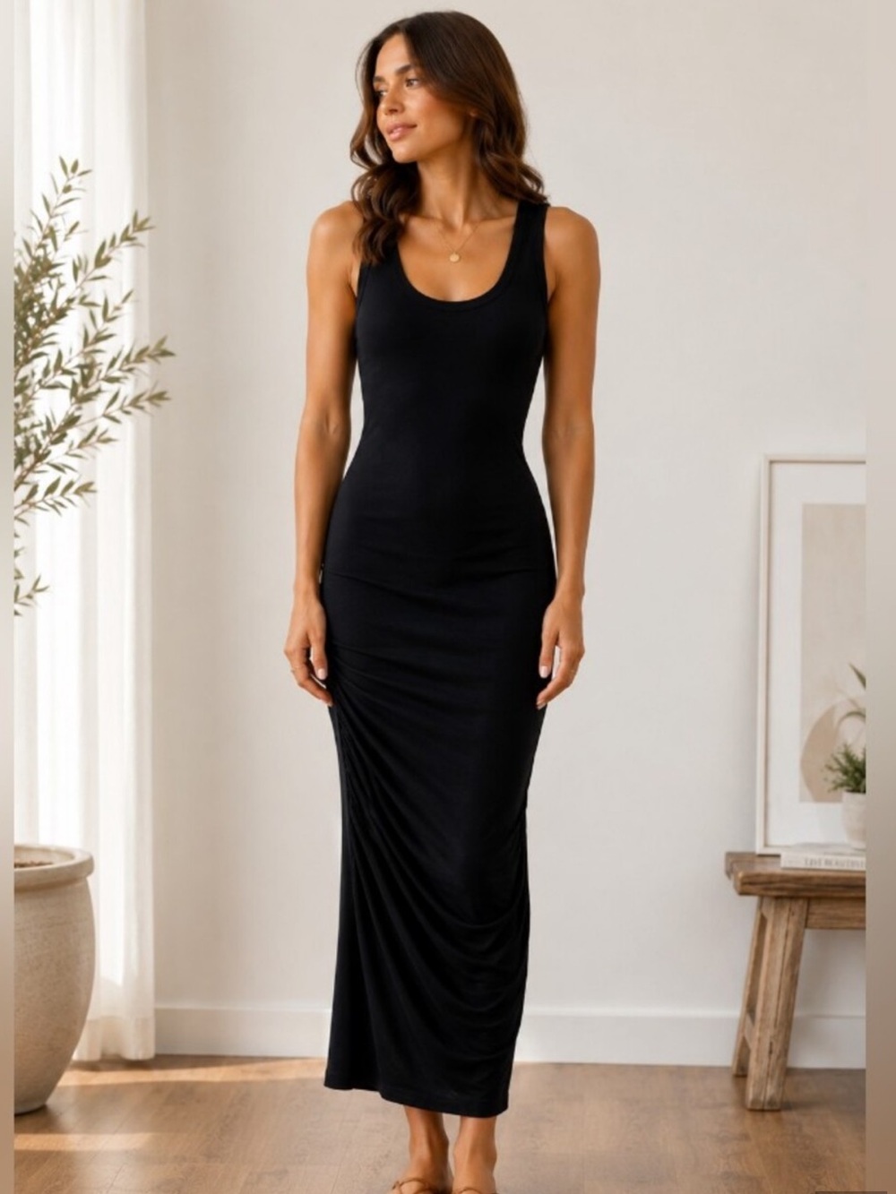 Reformation Black Scoop Neck Midi Dress